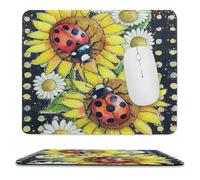 MSYKANIX Abstract Rustic Ladybug Soft Stitched Edge Mouse Pad,Watercolor Cute Spring Garden Plant Floral Sunflowers Daisies Non-Slip Mousepad for Office,Home 25x30 cm