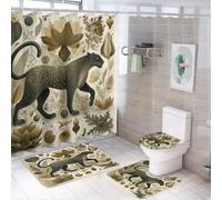 MSYKANIX Abstract Rustic Leopard Shower Curtain Set,Modern Colorful Autumn Forest Plant Leaves Flower Wildlife Cheetah Shower Decor Sets with Rugs Bathroom Accessories Set with 12 Hooks
