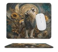 MSYKANIX Abstract Rustic Lion Non-Slip Mousepad,Colorful Vintage Spring Garden Plant Flower Sunflowers Starry Sky with Most Types of Mouse,Stitched Edges for Decoration 25x30 cm