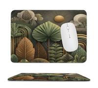 MSYKANIX Abstract Rustic Plant Non-Slip Mousepad,Vintage Geometric Mid Century Art Decor Botanical Leaves Full Moon with Most Types of Mouse,Stitched Edges for Decoration 20x24 cm