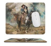 MSYKANIX Abstract Rustic Western Cowboy Soft Stitched Edge Mouse Pad,Watercolor Vintage Mid Century Desert Cowboy Animal Horse Dog Non-Slip Mousepad for Office,Home 25x30 cm
