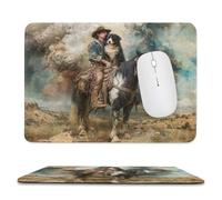 MSYKANIX Abstract Rustic Western Cowboy Soft Stitched Edge Mouse Pad,Watercolor Vintage Mid Century Desert Cowboy Animal Horse Dog Non-Slip Mousepad for Office,Home 20x24 cm