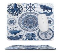 MSYKANIX Abstract Rustic Whale Soft Stitched Edge Mouse Pad,Colorful Vintage Ocean Animal Octopus Shells Nautical Compass Rudder Non-Slip Mousepad for Office,Home 25x30 cm