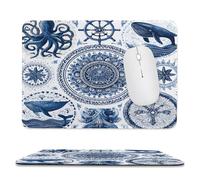 MSYKANIX Abstract Rustic Whale Soft Stitched Edge Mouse Pad,Colorful Vintage Ocean Animal Octopus Shells Nautical Compass Rudder Non-Slip Mousepad for Office,Home 20x24 cm