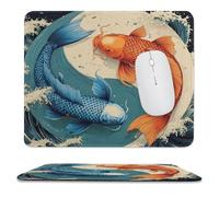 MSYKANIX Abstract Rustic Yin Yang Non-Slip Mousepad,Fantasy Colorful Yin Yang Theme Ocean Great Waves Japanese Fish with Most Types of Mouse,Stitched Edges for Decoration 25x30 cm