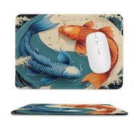 MSYKANIX Abstract Rustic Yin Yang Soft Stitched Edge Mouse Pad,Fantasy Colorful Yin Yang Theme Ocean Great Waves Japanese Fish Non-Slip Mousepad for Office,Home 20x24 cm