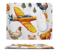 MSYKANIX Abstract Vintage Airplane Non-Slip Mousepad,Realistic Watercolor Farm Pig Rooster Fighter Aircraft with Most Types of Mouse,Stitched Edges for Decoration 25x30 cm