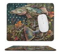 MSYKANIX Abstract Vintage Fish Soft Stitched Edge Mouse Pad,Rustic Colorful American Flag Hunting Theme Maple Leaf Cabin Fish Non-Slip Mousepad for Office,Home 25x30 cm