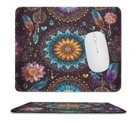 MSYKANIX Abstract Vintage Floral Soft Stitched Edge Mouse Pad,Fantasy Colorful Boho Indian Mandala Animal Feather Flower Daisies Non-Slip Mousepad for Office,Home 25x30 cm
