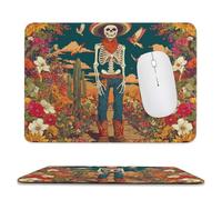 MSYKANIX Abstract Vintage Gothic Skull Non-Slip Mousepad,Rustic Colorful Western Cowboy Skeleton Plant Cactus Flower Bird with Most Types of Mouse,Stitched Edges for Decoration 20x24 cm