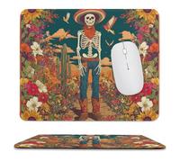 MSYKANIX Abstract Vintage Gothic Skull Soft Stitched Edge Mouse Pad,Rustic Colorful Western Cowboy Skeleton Plant Cactus Flower Bird Non-Slip Mousepad for Office,Home 25x30 cm