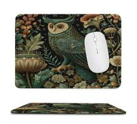 MSYKANIX Abstract Vintage Owl Non-Slip Mousepad,Colorful Rustic William Morris Spring Garden Animal Plant Leaf Flower with Most Types of Mouse,Stitched Edges for Decoration 20x24 cm