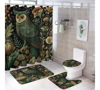 MSYKANIX Abstract Vintage Owl Shower Curtain Set,Colorful Rustic William Morris Spring Garden Animal Plant Leaf Flower Shower Decor Sets with Rugs Bathroom Accessories Set with 12 Hooks