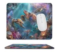 MSYKANIX Abstract Vintage Sea Turtle Soft Stitched Edge Mouse Pad,Rustic Colorful Ocean Underwater World Nautical Coral Sea Turtles Non-Slip Mousepad for Office,Home 25x30 cm