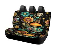 MSYKANIX Abstract Vintage Skeleton Car Cover Set for Rear Bench Seat with Polyester,Colorful Rustic Gothic Skull Mushroom Boho Floral Hippie Flower Back Covers Universal