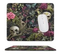 MSYKANIX Abstract Vintage Skull Soft Stitched Edge Mouse Pad,Gothic Colorful Skeleton Plant Leaves Flower Rose Animal Butterflies Non-Slip Mousepad for Office,Home 25x30 cm