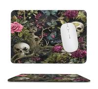 MSYKANIX Abstract Vintage Skull Soft Stitched Edge Mouse Pad,Gothic Colorful Skeleton Plant Leaves Flower Rose Animal Butterflies Non-Slip Mousepad for Office,Home 20x24 cm