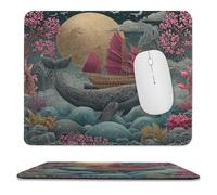MSYKANIX Abstract Vintage Whale Soft Stitched Edge Mouse Pad,Colorful Modern Ocean Ship Flower Cherry Blossom Nautical Full Moon Non-Slip Mousepad for Office,Home 25x30 cm