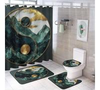 MSYKANIX Abstract Vintage Yin Yang 4 Pcs Shower Curtain Sets,Colorful Rustic Asian Yin Yang Theme Marble Mountain Bathroom Sets with Rugs,Toilet Lid Cover And Bath Mat