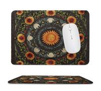 MSYKANIX Abstract Watercolor Boho Sun Moon Non-Slip Mousepad,Vintage Rustic Bohemian Spring Plant Green Leaf Floral Sunflowers with Most Types of Mouse,Stitched Edges for Decoration 7.9x9.4 In