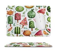 MSYKANIX Abstract Watercolor Ice Cream Non-Slip Mousepad,Cartoon Funny Summer Theme Fruit Kiwi Watermelon Lemon with Most Types of Mouse,Stitched Edges for Decoration 20x24 cm