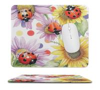 MSYKANIX Abstract Watercolor Ladybug Non-Slip Mousepad,Rustic Cute Spring Garden Plant Floral Sunflowers Daisies with Most Types of Mouse,Stitched Edges for Decoration 25x30 cm