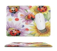 MSYKANIX Abstract Watercolor Ladybug Non-Slip Mousepad,Rustic Cute Spring Garden Plant Floral Sunflowers Daisies with Most Types of Mouse,Stitched Edges for Decoration 20x24 cm