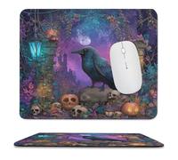 MSYKANIX Abstract Watercolor Raven Soft Stitched Edge Mouse Pad,Vintage Gothic Castle Skull Halloween Crow Pumpkins Full Moon Non-Slip Mousepad for Office,Home