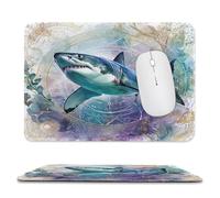 MSYKANIX Abstract Watercolor Shark Soft Stitched Edge Mouse Pad,Fantasy Colorful Nautical Coral Ocean Animal Shark Non-Slip Mousepad for Office,Home 20x24 cm