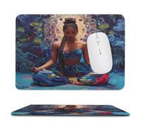 MSYKANIX Abstract Watercolor Yoga Non-Slip Mousepad,Beautiful Fantasy African Black Girl Indian Mandala Palm Trees Floral with Most Types of Mouse,Stitched Edges for Decoration 20x24 cm