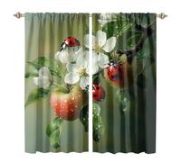 MSYKANIX Abstract Wildlife Ladybugs Rod Pocket Curtain for Bedroom,Watercolor Rustic Natural Spring Floral Animals Cartoon Ladybugs Blackout Window Drapes 2 Panels,Each 80Wx160L cm