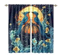 MSYKANIX Beautiful Colorful Birds Blackout Curtains,Abstract Galaxy Rustic Flower Wildlife Birds Full Moon Rod Pocket Window Drapes for Living Room 2 Panels,Each 53.5Wx114L cm