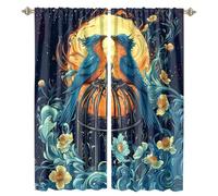 MSYKANIX Beautiful Colorful Birds Blackout Curtains,Abstract Galaxy Rustic Flower Wildlife Birds Full Moon Rod Pocket Window Drapes for Living Room 2 Panels,Each 53.5Wx137L cm