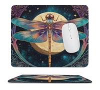 MSYKANIX Beautiful Colorful Boho Dragonfly Non-Slip Mousepad,Abstract Fantasy Bohemian Galaxy Starry Sky Dragonfly Full Moon with Most Types of Mouse,Stitched Edges for Decoration 25x30 cm