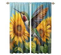 MSYKANIX Beautiful Colorful Hummingbird Blackout Curtains,Rustic Modern Spring Floral Sunflowers Hummingbird Birds Rod Pocket Window Drapes for Living Room 2 Panels,Each 80Wx183L cm