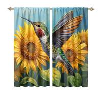MSYKANIX Beautiful Colorful Hummingbird Blackout Curtains,Rustic Modern Spring Floral Sunflowers Hummingbird Birds Rod Pocket Window Drapes for Living Room 2 Panels,Each 107Wx214L cm