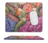 MSYKANIX Beautiful Colorful Hummingbird Non-Slip Mousepad,Watercolor Rustic Wildlife Birds Spring Garden Flower Hydrangeas with Most Types of Mouse,Stitched Edges for Decoration 9.8x11.8 In