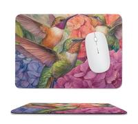 MSYKANIX Beautiful Colorful Hummingbird Non-Slip Mousepad,Watercolor Rustic Wildlife Birds Spring Garden Flower Hydrangeas with Most Types of Mouse,Stitched Edges for Decoration 7.9x9.4 In