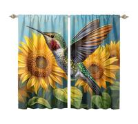 MSYKANIX Beautiful Colorful Hummingbird Rod Pocket Curtain for Bedroom,Rustic Modern Spring Floral Sunflowers Hummingbird Birds Blackout Window Drapes 2 Panels,Each 91.5Wx160L cm