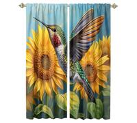 MSYKANIX Beautiful Colorful Hummingbird Rod Pocket Curtain for Bedroom,Rustic Modern Spring Floral Sunflowers Hummingbird Birds Blackout Window Drapes 2 Panels,Each 53.5Wx160L cm