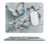 MSYKANIX Beautiful Rustic Butterfly Soft Stitched Edge Mouse Pad,Realistic Watercolor Spring Garden Butterflies Cherry Blossom Non-Slip Mousepad for Office,Home 25x30 cm