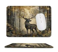 MSYKANIX Beautiful Rustic Deer Soft Stitched Edge Mouse Pad,Colorful Abstract Autumn Forest Tree Plant Cute Animal Moose Non-Slip Mousepad for Office,Home 20x24 cm