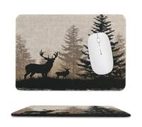 MSYKANIX Cabin Vintage Foggy Forest Soft Stitched Edge Mouse Pad,Rustic Realistic Misty Forest Trees Wildlife Deer Moose Non-Slip Mousepad for Office,Home 20x24 cm