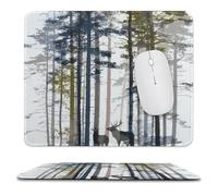 MSYKANIX Cabin Watercolor Foggy Forest Soft Stitched Edge Mouse Pad,Realistic Rustic Misty Forest Trees Wildlife Deer Moose Non-Slip Mousepad for Office,Home 25x30 cm