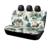 MSYKANIX Cabin Woodland Deer Car Cover Set for Rear Bench Seat with Polyester,Watercolor Rustic Spring Forest Mountain Pine Trees Birds Moose Back Covers Universal