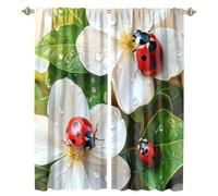 MSYKANIX Cartoon Abstract Ladybugs Blackout Curtains,Rustic Watercolor Spring Forest Floral Animals Red Ladybugs Rod Pocket Window Drapes for Living Room 2 Panels,Each 80Wx183L cm