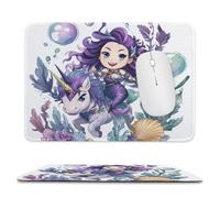 MSYKANIX Cartoon Abstract Mermaid Non-Slip Mousepad,Beautiful Colorful Ocean Underwater Coral Shells Animal Unicorn with Most Types of Mouse,Stitched Edges for Decoration 20x24 cm