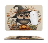 MSYKANIX Cartoon Abstract Owl Soft Stitched Edge Mouse Pad,Colorful Cute Halloween Theme Plant Maple Leaves Pumpkin Non-Slip Mousepad for Office,Home 20x24 cm
