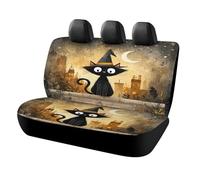 MSYKANIX Cartoon Colorful Cat Car Cover Set for Rear Bench Seat with Polyester,Cute Vintage City Night Starry Sky Moon Plant Leaves Black Cat Back Covers Universal