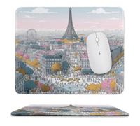 MSYKANIX Cartoon Colorful Eiffel Tower Non-Slip Mouse Pad,Modern Watercolor Paris City Ferris Wheel Trees Car with Most Types of Mouse,Stitched Edges for Decoration 25x30 cm